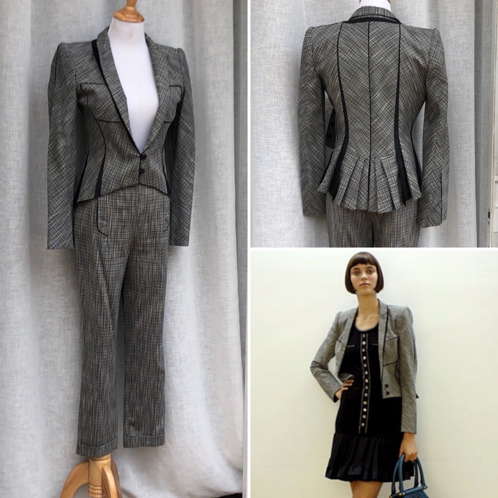 Zac Posen Grey Capri Pants Tuxedo Jacket Suite